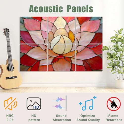 6 Pack Paneles Acústicos de Arte Absorbentes de Sonido con Diseño de Vidrio Rosa y Flor, Paneles Decorativos Autoadhesivos para Estudio y Oficina 72"x48" miniatura 3