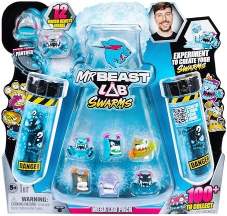 MrBeast Lab Swarms Mega Lab 12 Pk Hard Boiled - Experiment by Adding Water, Shaking The Test Tube & Revealing 12pk of 1" MrBeast Collectible Characters, Includes Special Edition Panther