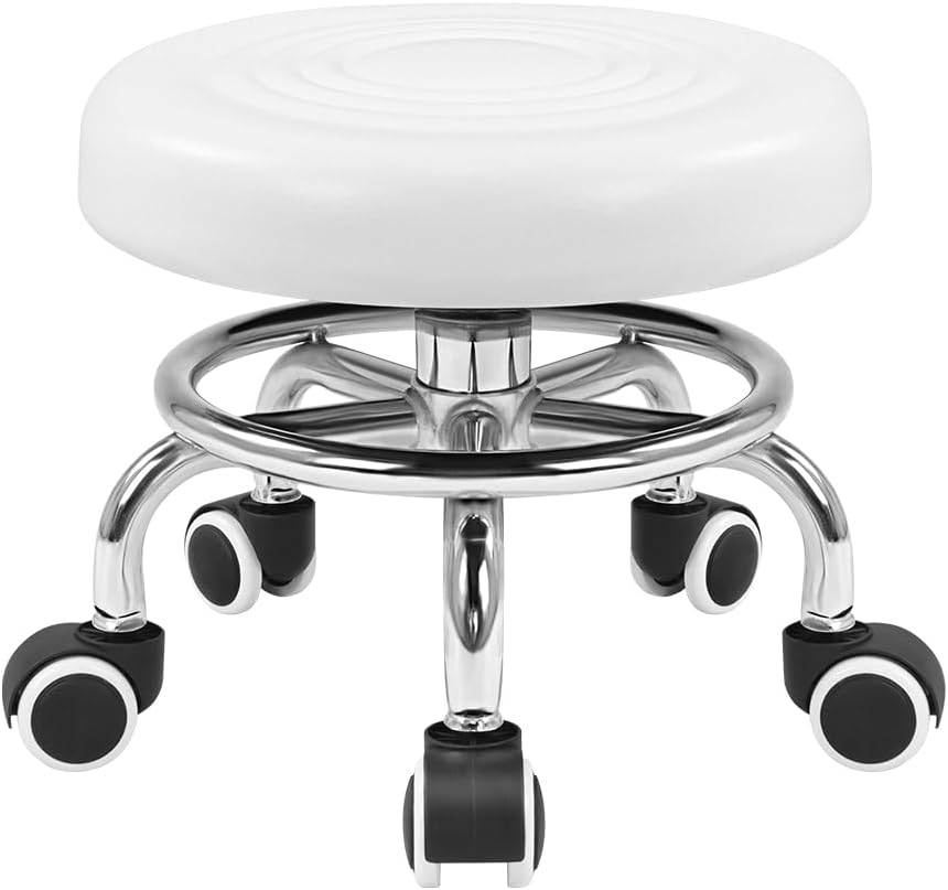 KKTONER Black Roller Seat PU Leather Rolling Stools with Wheels Nail Stool for Home Work Office Shop Step Stool (Black)