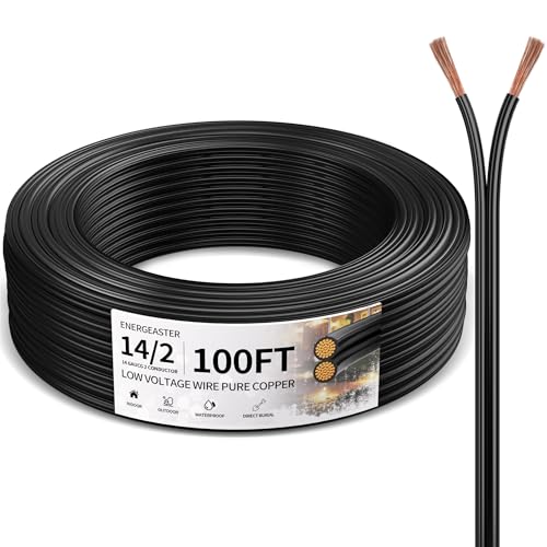 Energeaster 100FT 14/2 Low Voltage Landscape Wire,14 Gauge 2 Conductor,Low Voltage Wire Outdoor Direct Burial Waterproof,Pure Copper for Landscape Lighting Lamp Cord