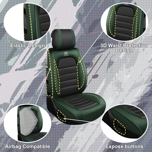 Image of Full Set Car Seat Covers for Ford F-150 F-250 F-350 XL XLT STX Lariat King Ranch Platinum Raptor Seat Covers 2007-2026, Waterproof Seat Protectors(Standard 5 Seats /Black&Green)