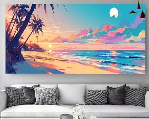Diamond Painting Lune 70x140cm : Peinture Diamant Mer XXL Adulte