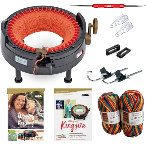 New Improved Version Of addi Express Kingsize Extended Starter Kit With New Improved Mechanical Row Counter. Knitting Machine 2 Pattern Books Hook Replacement Needles Stopper Yarn