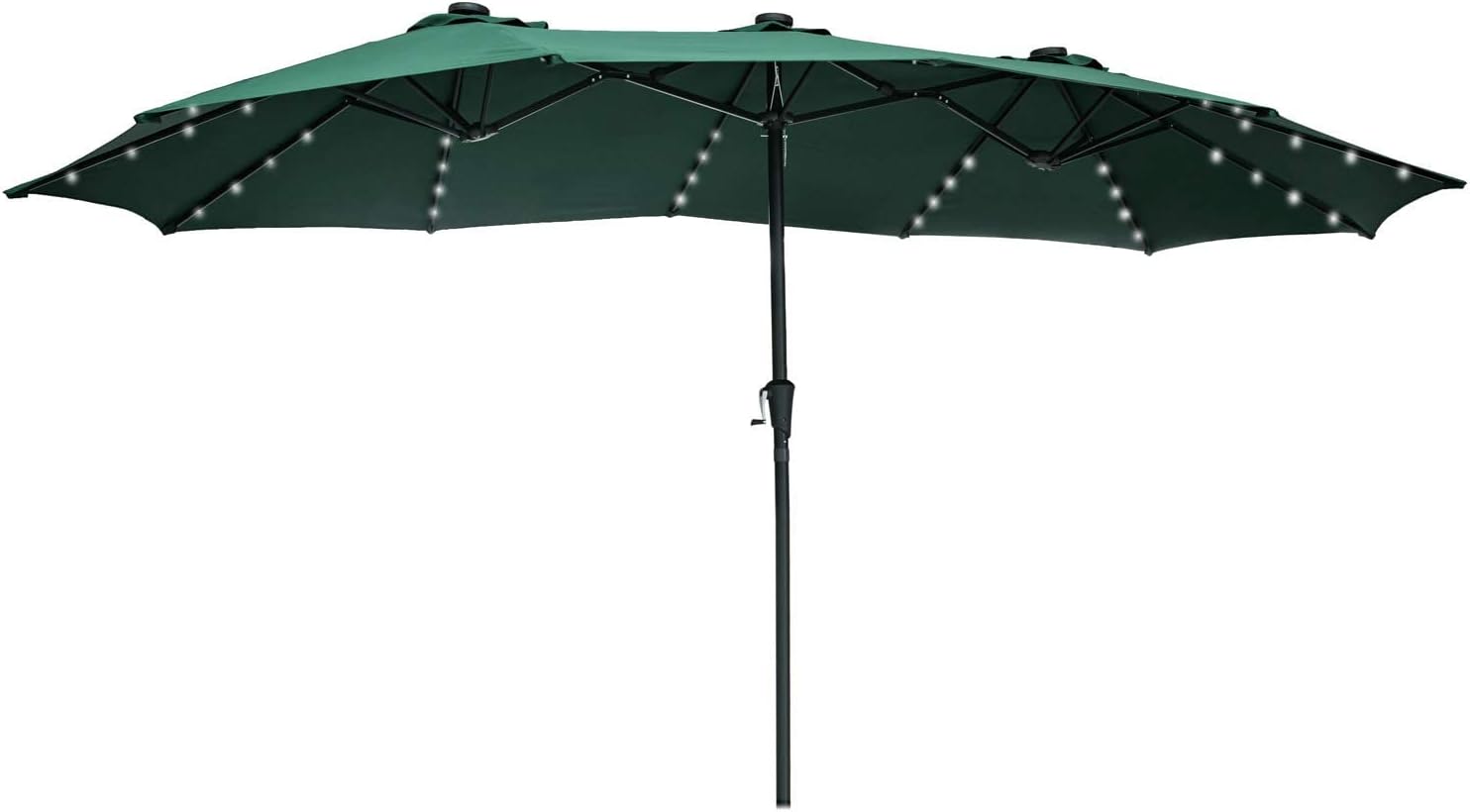 Klismos 15FT Double-Sided Patio Umbrella with LED Solar Lights Extra Large Outdoor Market Table Umbrella with Crank(Green)