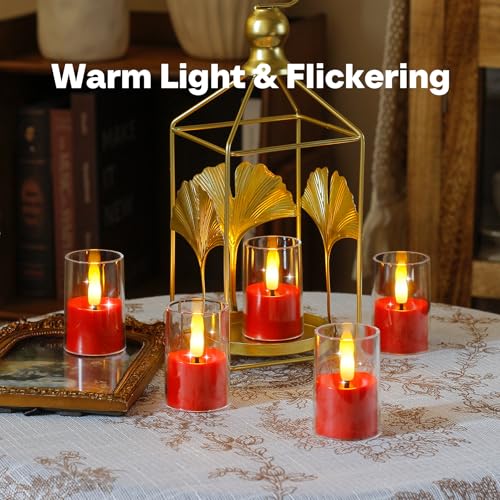 Image of Yeelida 8pcs Battery Operated 1.7 inch x2.5 inch Clear Acrylic Remote LED Tea Lights, Flameless 2 /4 /6 /8h Timer Fake Red Bulk Votive Candles with Batteries, Flickering Warm Light Pure Plastic Tealights