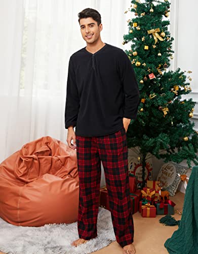 Image of U2SKIIN Mens Fleece Pajama Pants, Warm Plaid Lounge Pj Bottoms