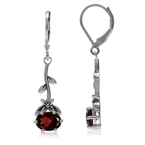 Silvershake Genuine Gemstones 925 Sterling Silver Flower and Leaf Vintage Inspired Leverback Drop Dangle Earrings Jewelry for Women