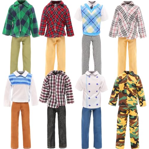 Miunana 12 Kleidung für 12 Zoll Jungen Puppen = 1 Anzug 1 Sportbekleidung 2 Kleidung Oberteile 2 Hosen 1 Badehosen 5 Paar Schuhe für Puppen