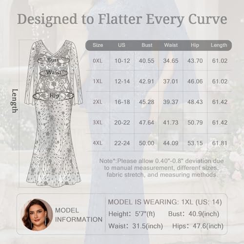 Image of Plus Size Formal Dresses for Women with Embroidery Sequin and Cape Sleeve, V-Neck Maxi Dress for Wedding and Party