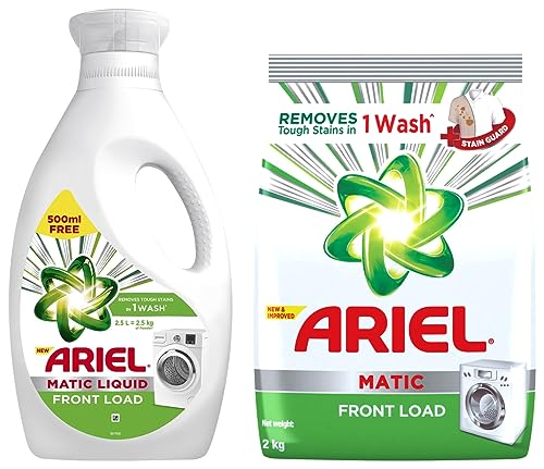 Image of Ariel Matic Liquid Detergent Front Load 2 Ltr + 500ml Free & Ariel Matic Front Load Detergent Washing Powder - 2 kg