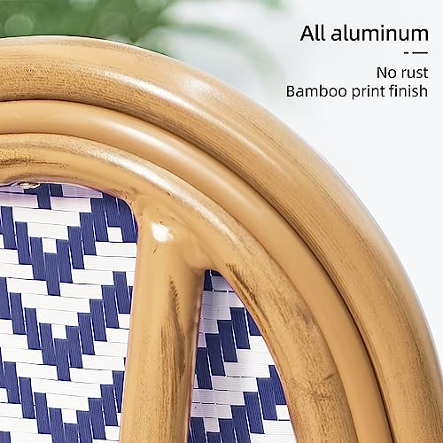 Purple Leaf French Counter Height Bar Stool Set Of 2 Patio Counter Outdoor Garden Bamboo Print Finish Aluminum With Hand-Woven Rattan Patio Counter Height Stool Chair, Navy Blue #TOP5