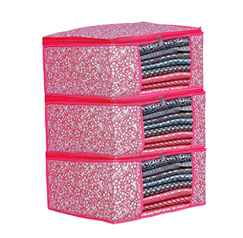 Image of ANKIT INTERNATIONAL Saree Cover Bag /Pink Phool Design Saree Cover Bag /Saree Covers For Storage /Pack of 3