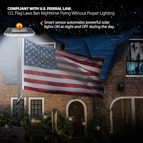 Flag Pole Light Solar powered Flagpole Topper with 320 LEDs – Ultra Bright 680 Lumens – 12+ Hour Runtime – IP65 Waterproof Outdoor Lighting – 4000mAh Battery – Easy Install, Silver Finish by Rushmore Rose USA - Image 7