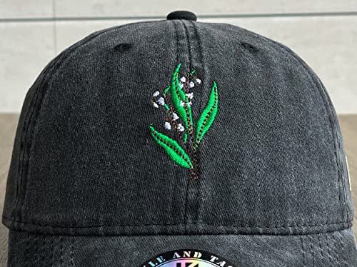 Kubila 5 Month May Lily Of The Valley Embroidered Flower Hats For Women,Floral Baseball Cap Adjustable Dad Hat - Birth Flowers Washed Black #TOP5
