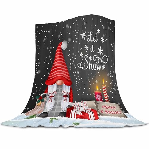 Coperta natalizia con gnomo, coperta invernale in flanella senza fiocchi di neve, per soggiorno, camera da letto, divano, coperta calda e morbida per tutte le stagioni, 100 x 130 cm