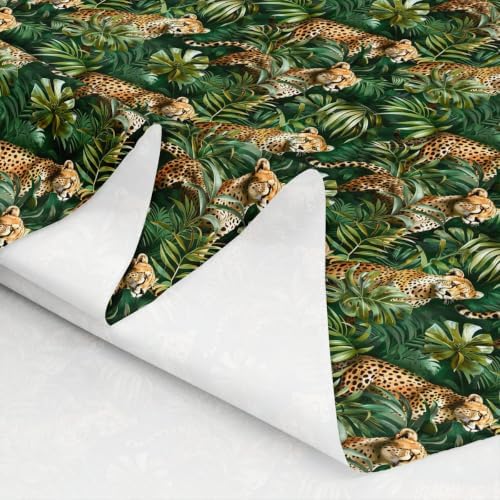 Cheetah Craft Fabric No Stretch,Tropical Jungle Leaf Soft Polyester,Wildlife Animal Nature Washable Material for Handmade Supplies,Green 3 Yards Whole Piece,108" L x 59" W - 2