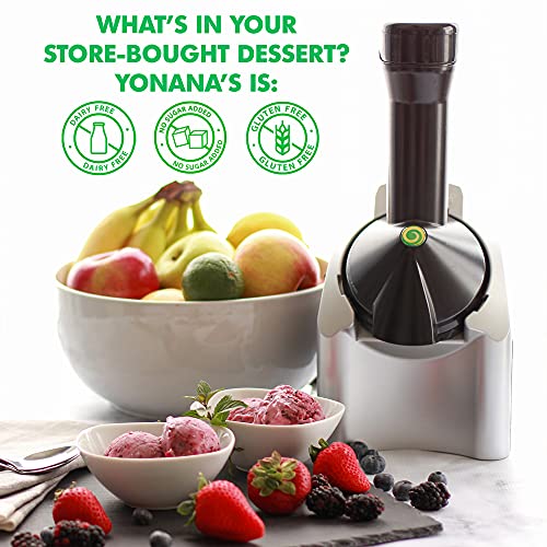 Yonanas Classic Frozen Fruit Soft Serve Maker for Healthy Vegan and Dairy-Free Treats, 200W Silver Machine with 36 Recipes, BPA Free, Easy to Clean, Quick and Simple to Use