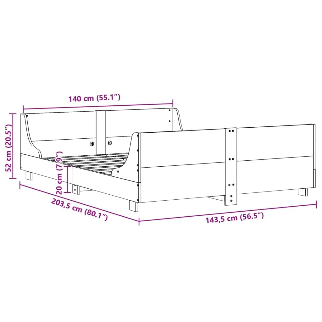 Hothingwell Telaio del letto senza materasso 140 x 200 cm in legno massello di pino | Doghe In Controsoffitto, Testina Funzionale, Ripartizione Del Peso, Aspetto Rustico