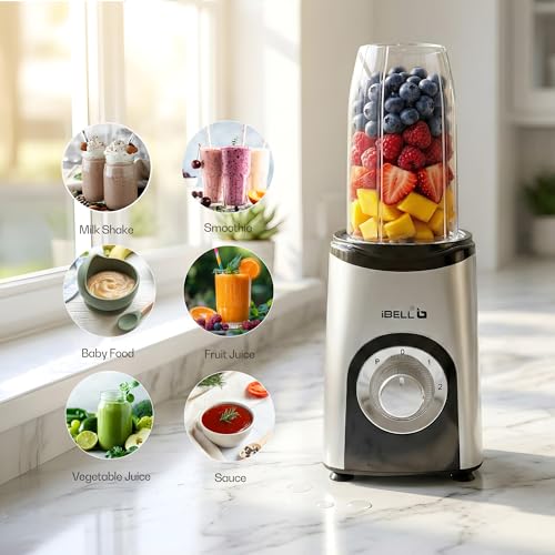 Image of iBELL 600W Nutri Blender Juicer Mixer Grinder with 100% Copper Motor, 24,000 RPM, 3 Jars with Chopper, Stainless Steel Blades, 3 Speed Modes (Silver)