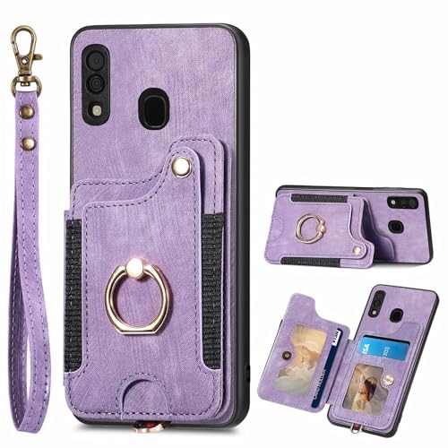 Étui portefeuille pour Samsung Galaxy A30 et A20 coque antichoc en cuir PU violet