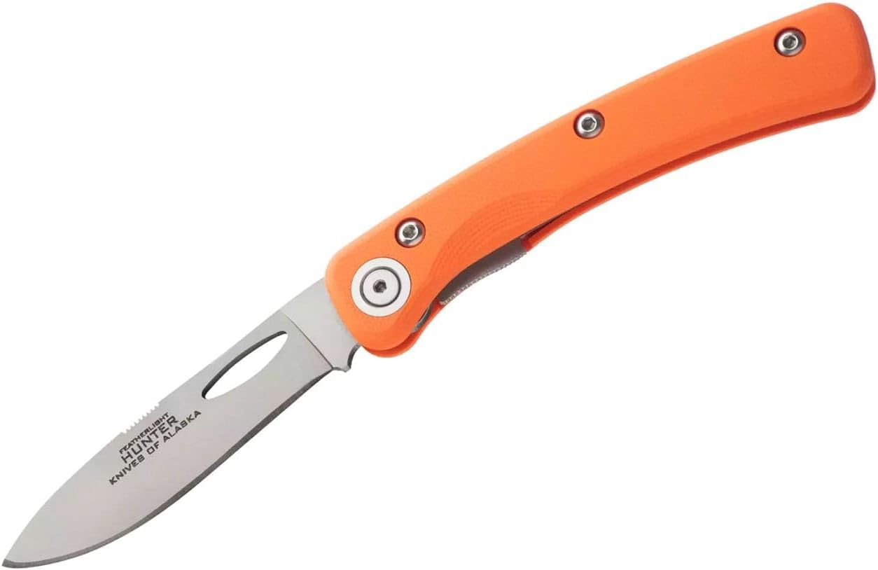 Knives Of Alaska Featherlight Hunter SureGrip Handle G10 Knife with Clip, Orange