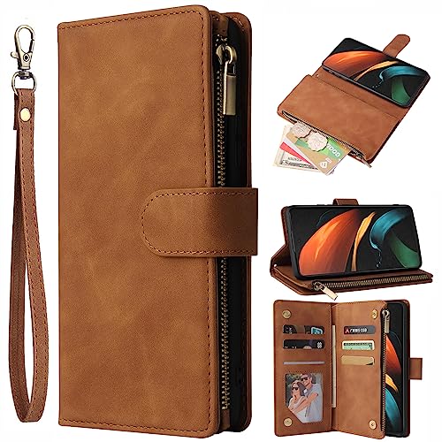 Étui pour Samsung Galaxy Z Fold 2 5G Asuwish - Portefeuille en cuir marron avec porte-monnaie