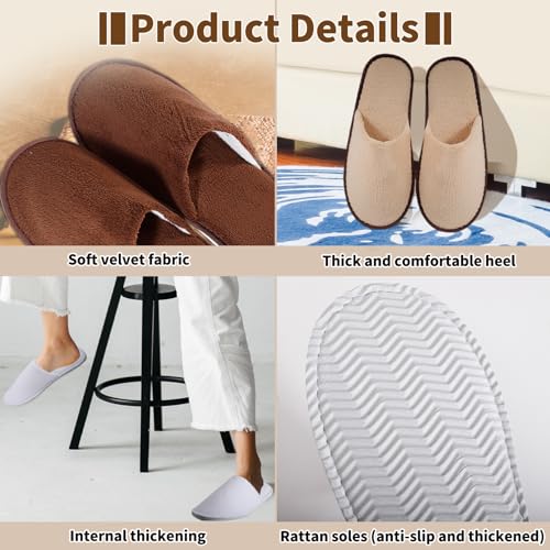 Spa Slippers, Disposable, Closed Toe, Non Slip Indoor, Coral Fleece House Slippers For Guest, Hotel, Travel4