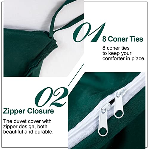 Kakabell Duvet Cover Set 100% Egyptian Cotton Premium 3 Piece Bedding Set Portable Openings-Luxury Soft And Cozy All Season Comforter Cover,With 8 Corner Ties 90X90 Inches-(Dark Green, Full/Queen) #TOP4