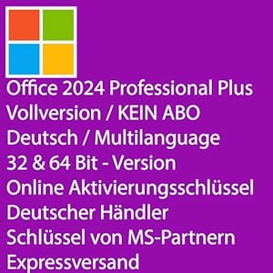 Lizenz für Microsoft Office 2024 Professional Plus Key | VOLLVERSION/KEIN ABO | 32 & 64 Bit |1 PC/NOTEBOOK | Online Aktivierungsschlüssel | EXPRESSVERSAND