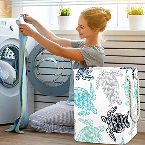Waterproof Laundry Hamper, Dirty Clothes Laundry Basket With Handle Blue Green Black Grey Sea Turtles Pattern #TOP5