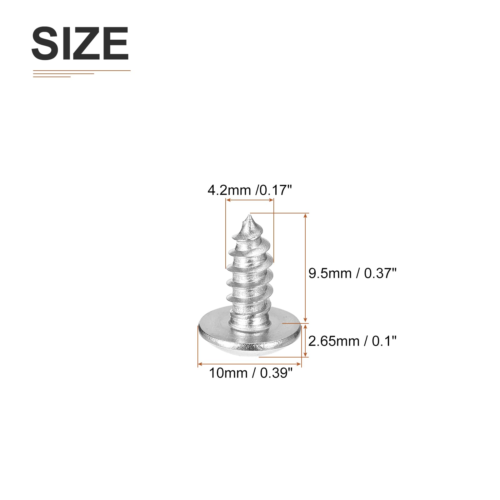 DTGN #8x3/8 Sheet Metal Screws - 100 Pack - for Wood, Furniture - 304 Stainless Steel Phillips Truss Head Self Tapping Tip Wood Screws - Silver - Image 2
