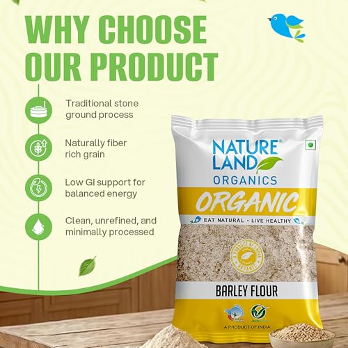 Image of NATURELAND ORGANICS Natureland Organic Barley Flour / Jau Flour 500 Gm - Healthy Organic Flour