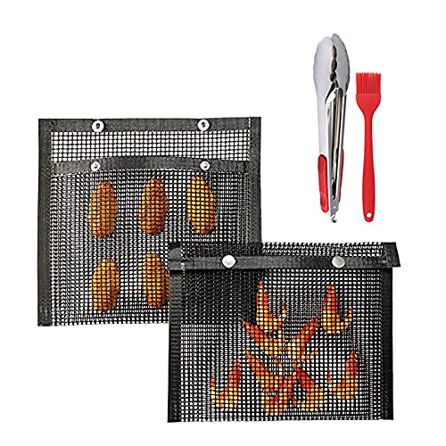 Sacs barbecue filet antiadhésif réutilisables avec pince et pinceau silicone de cuisson