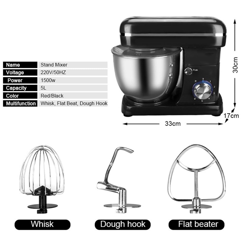 Robot Da Cucina 5L Sbattitore Elettrico Impastatrice Planetaria Con 6 Velocità E Funzione Di Impulso Frullatore Include Frullino, Gancio Per Pasta E Frusta Per Torte, Batterie, Pane, Dessert 1500W ( C