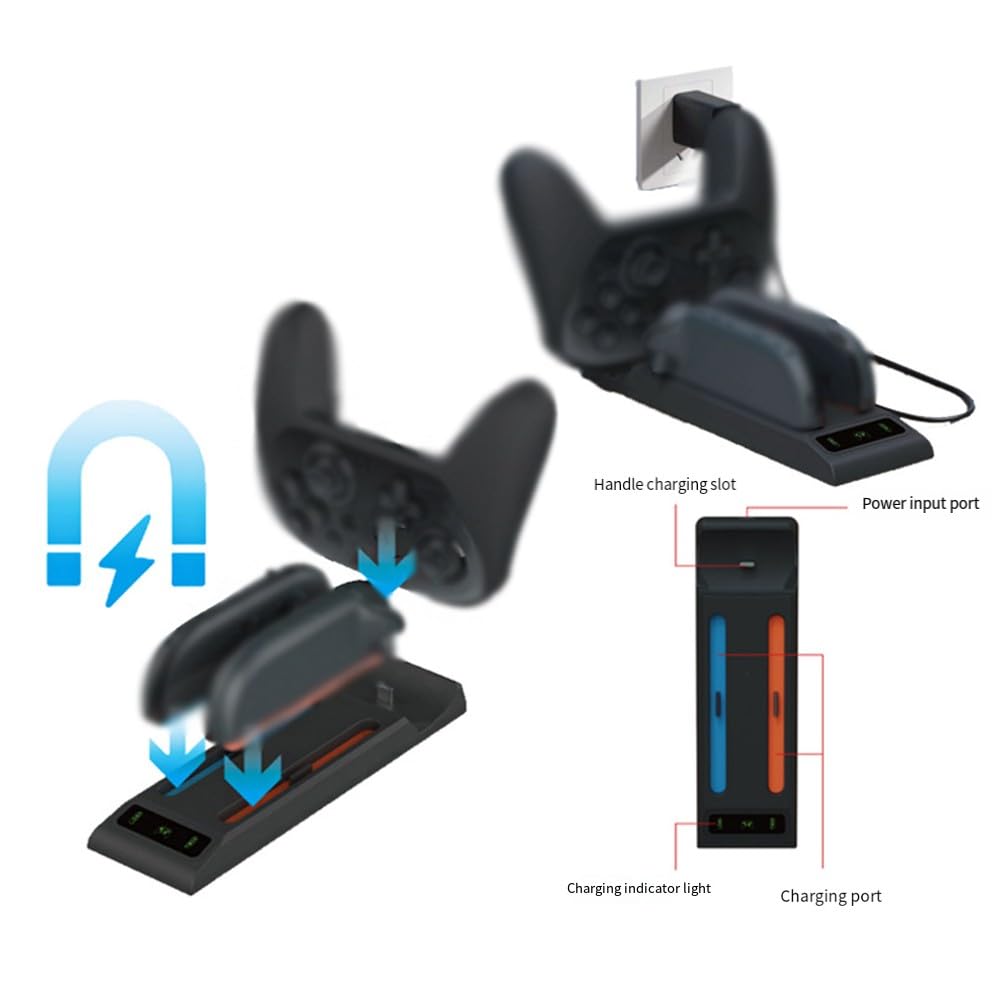 Dock di ricarica 3 in 1 per Nintendo Switch 2, stazione di ricarica rapida per Joy-Con e controller Pro con indicatore LED, per design compatto in ABS