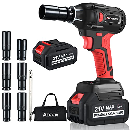 AOBEN 21V Cordless Impact Wrench Powerful Brushless Motor with 1/2
