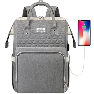 VSNOON Laptop Backpack for Women, 7.3 Inch Trave Backpack Laptop Rucksack, Travel Backpack with USB Charging Port, Water Resistant Business Work Bag Computer Backpack for Men, Grey