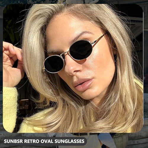 Retro Oval Sunglasses for Women Men 90s Trendy Small Round Gold Sun Glasses Fashion Narrow Metal Frame Shades2