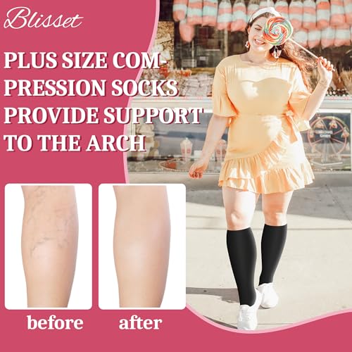 Blisset 4 Pairs Plus Size Compression Socks for Women & Men, Wide Calf for Circulation, Running, Nurse, Pregnant4