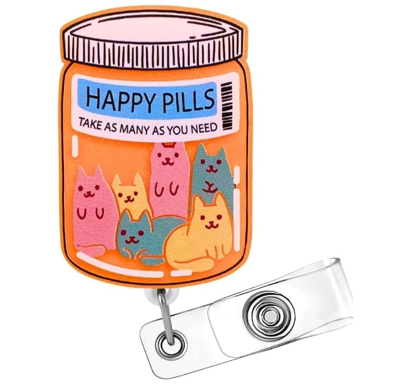 Cat Kitten Badge Reel Cats Retractable ID Holder Clip for Vet Tech Pharmacy Veterinary Technician Funny Medical Mental Health Nurse Healthcare