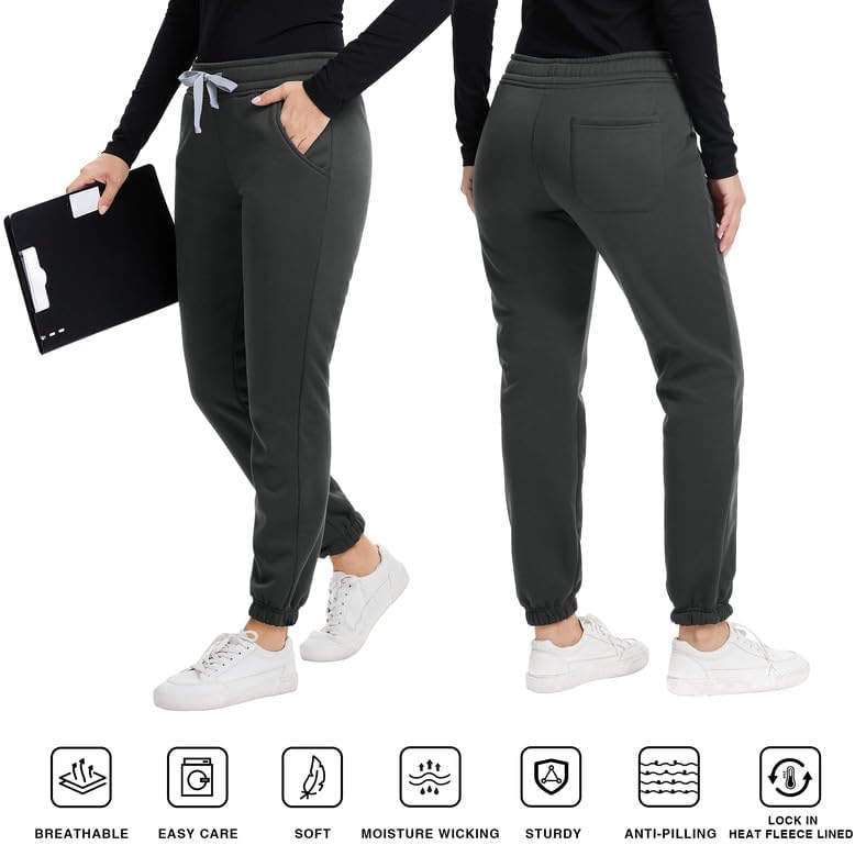 Kitmaz Women's Fleece Lined Joggers - Thermal Winter Scrub Pants, Mid-Rise Stretch Slim Fit with 3 Pockets - Image 5