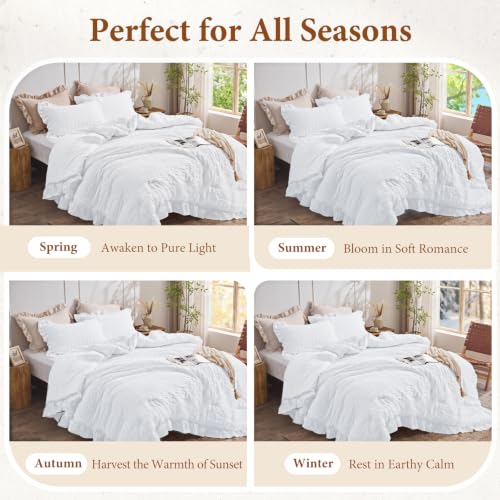 Image of JOLLYVOGUE Bright White Full Comforter Set,3pcs Seersucker Comforters Full