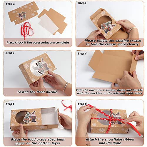 Ourwarm 12Pcs Christmas Cookie Gift Boxes Treat Boxes For Holiday Gift Giving And Christmas Party Supplies, Christmas Kraft Paper Food Bakery Boxes With Clear Window, Oilpaper And Ribbons #TOP3