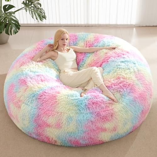 Cover For Stuffed Animals Storage, Gaint Faux Fur Washable Bean Bag Covers(no Filler) For Textile Plush Toys, Colorful Beanbag Chair Cover For Adults Teens Girl Gifts