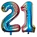 Produktbild DIWULI, XL Zahlen-Ballons, Zahl 21, blau bunt Schillernde Regenbogen Luftballons, Zahlen-Luftballons, Folien-Luftballons Nummer Nr Jahre, Folien-Ballons 21. Geburtstag, Party Dekoration, Geschenk-Deko