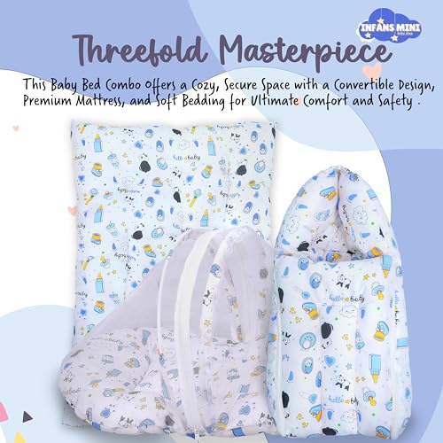 Image of Baby Bedding Set for New Born Baby Sleeping Bag, Mosquito Net Bed, Sleeping Mattress Suitable for 6 Months Babies (Panda Blue)
