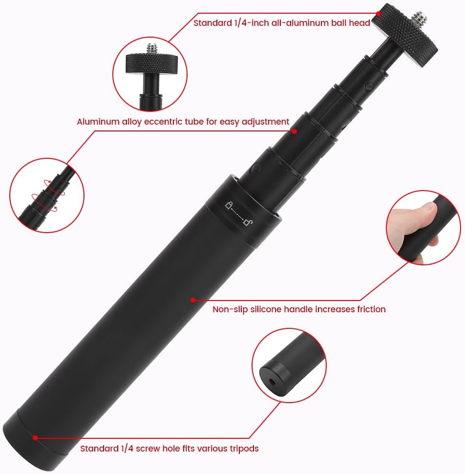 Invisible Selfie Stick, Long Selfie Stick 6 Section Extendable Extension Pole with 1/4" Screw Holes Slip Proof Handle, Camera Extension Pole for Action Cameras Tripods Gimbals