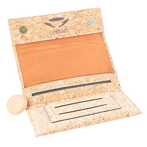 Premium Pitillera Tabaco de Liar Corcho Vegano, Bolsa de tabaco con Botones Magnéticos, Papel de Doble Fila y Filtros, Tabaquera Hecha a Mano(Natural)