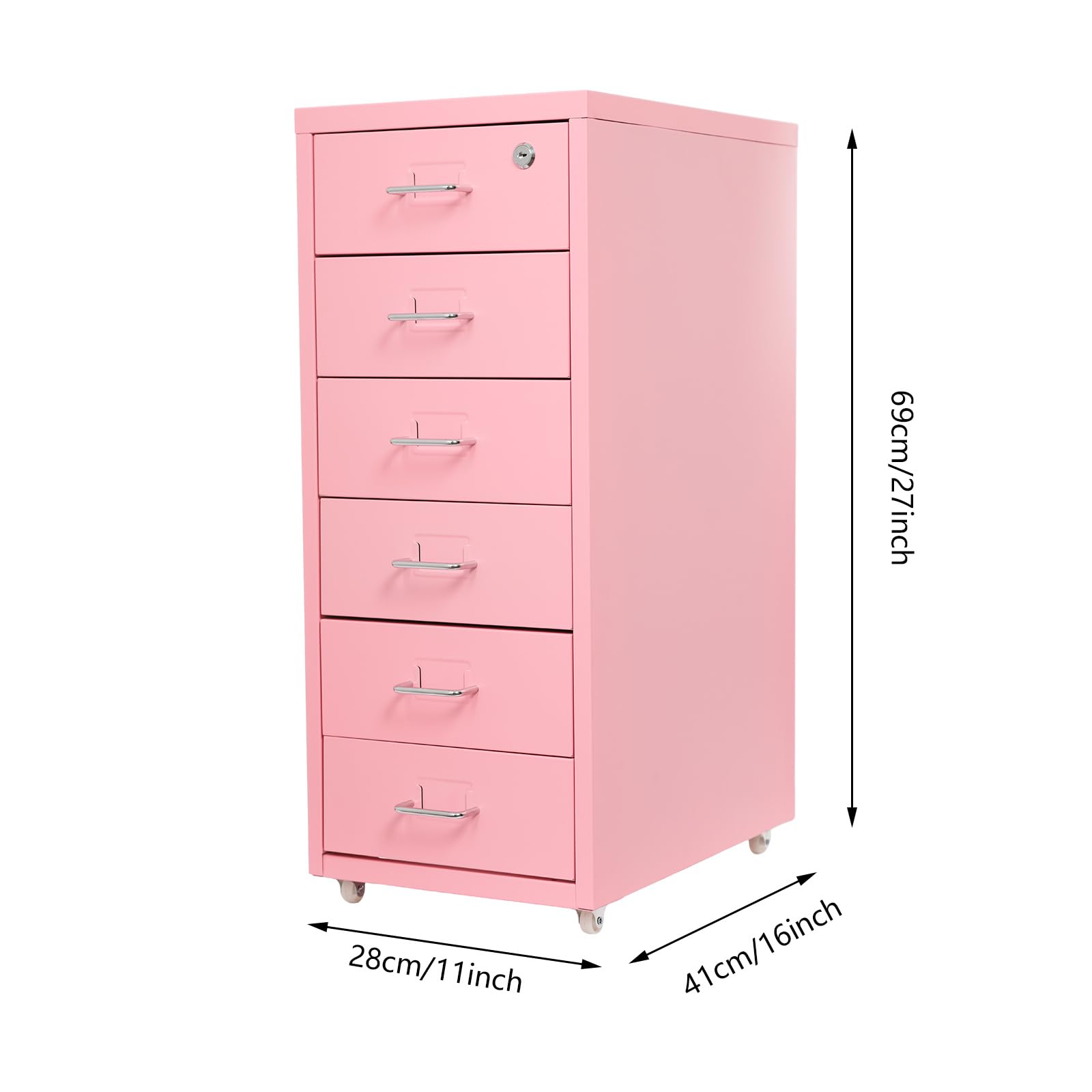 KWCWB 6 Drawer File Cabinet - Steel Metal Vertical File Cabinet with Lock, Moveable Filing for Home Office, Stores Letter, Legal, A4, F4, Jewelry & Crafts (Pink)