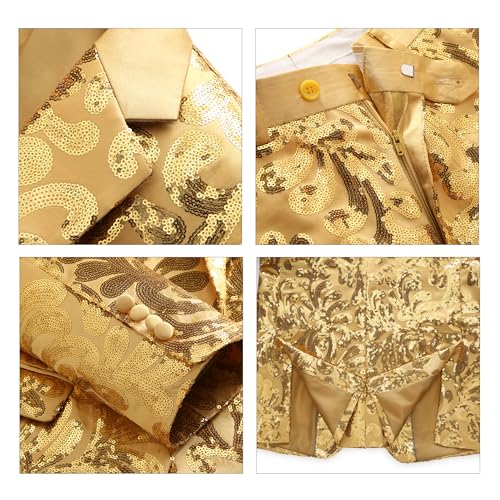 MOGU 2 Pieces Mens Sequin Dress Suit Floral Pattern Shiny Tuxedo for Party Banquet Proms 70S Disco4